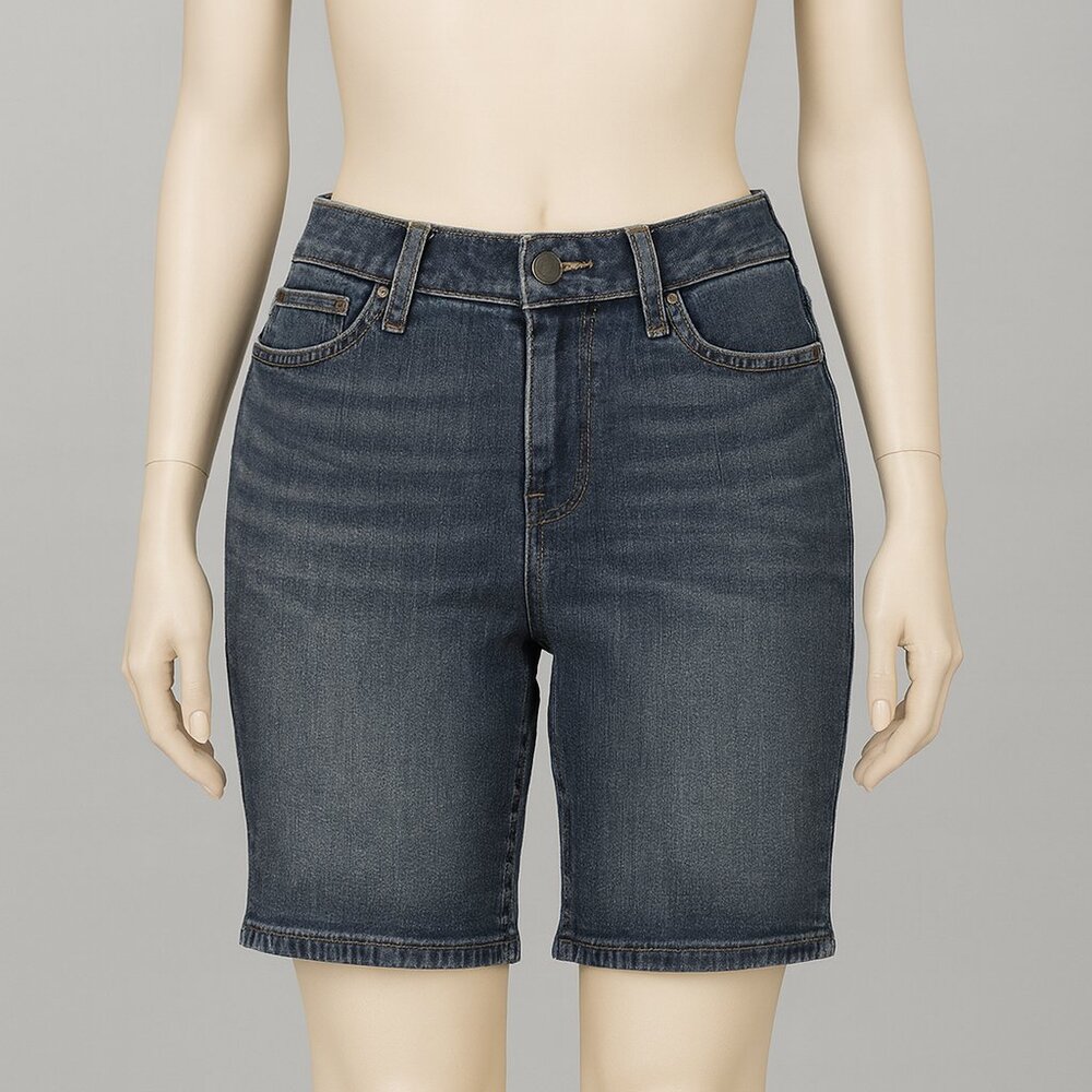 Lee Women’s Bermuda Shorts Size 14 Blue Denim Mid-Rise Stretch Classic Fit